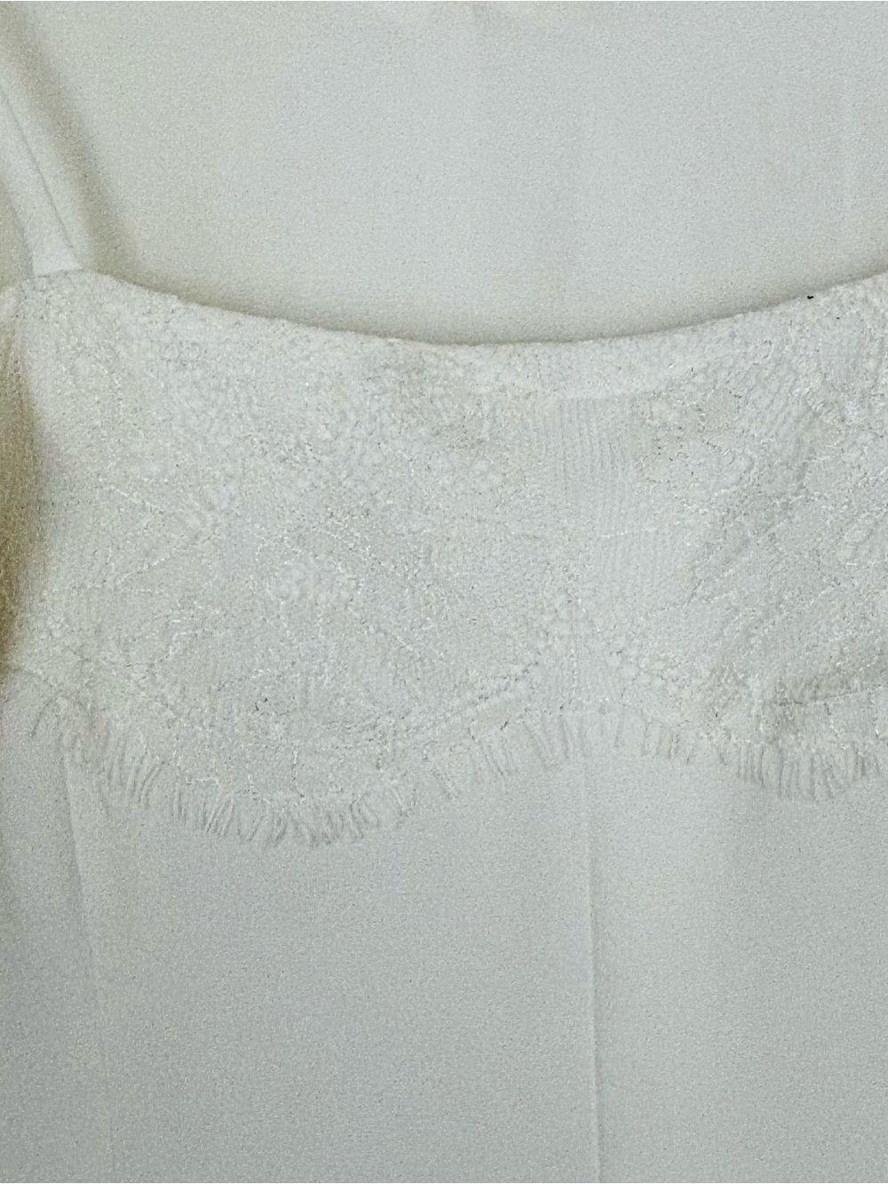 Fame and Partners white lace trim spaghetti strap slip cut gown front slit  8 - Picture 6 of 11